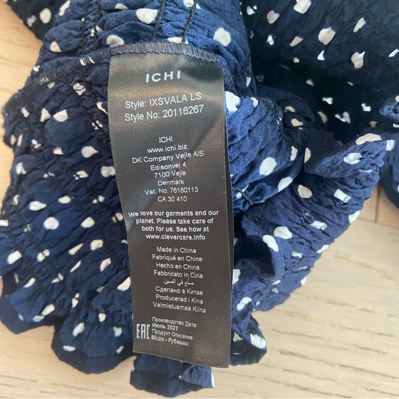 ICHI Polka Dot Blouse – Navy & White, Size 4 (Fits 6), Scandi, Danish, EUC - Picture 6 of 9